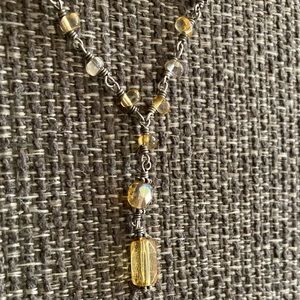 Baked Beads Yellow Glass & Pearl Bead V-Neck Necklace